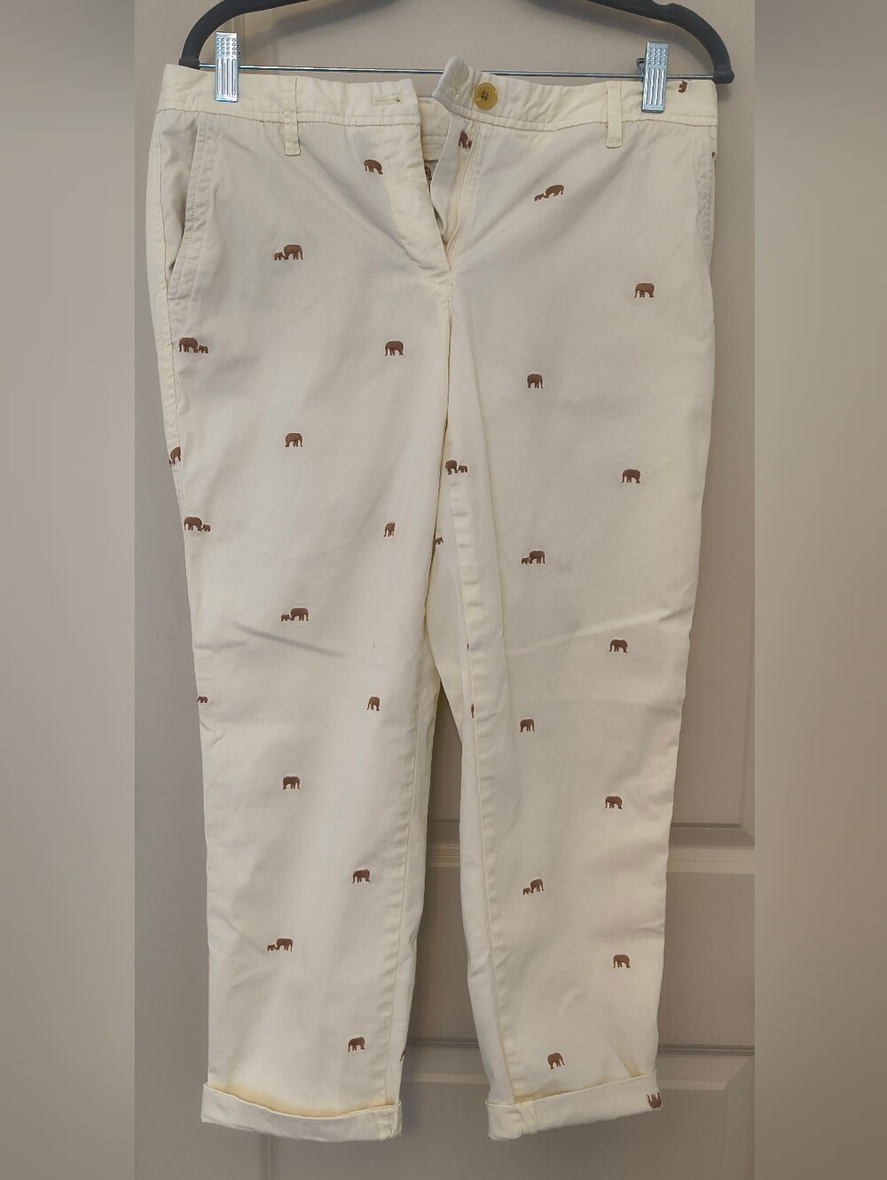 Talbots Cream Chinos with Brown Elephant Embroidery